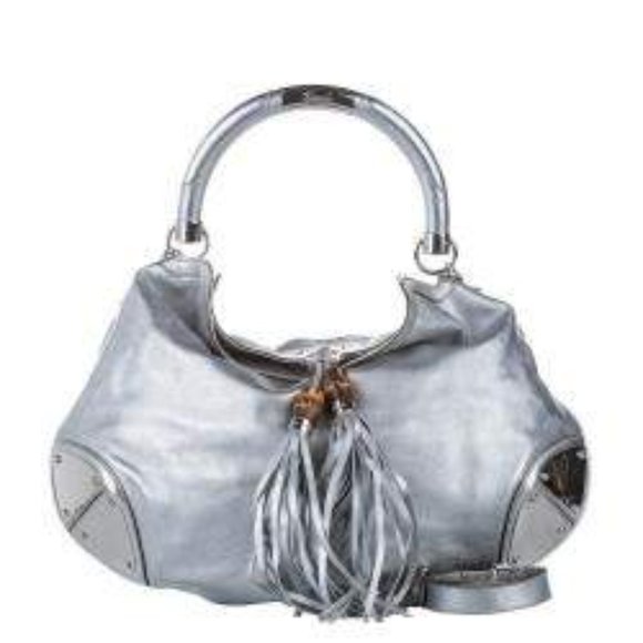 GUCCI Metallic Calfskin Large Indy Top Handle Hobo Silver - Picture 2 of 11